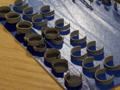 The scratch-built,painted and detailed 40mm gun tubs