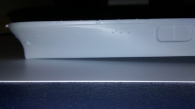 Bow of the hull that actually touches the table.