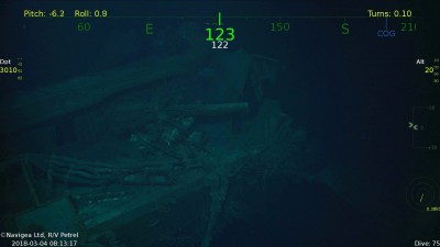 This is the port aft 5" gun just forward of the break in stern section of hull.