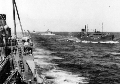 1st Supply Unit, Kyokuto (front), Kokuyo, Nippon & Shinkoku Maru (L to r) Refueling Group 1 enroute to PH, Dec 1, 1941,  by Moriwa Takeda.jpg