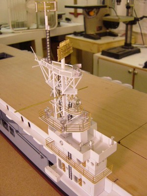 Here's a view from stb. side. Entire structure was scratchbuilt from styrene. Ladders(black) are also styrene.