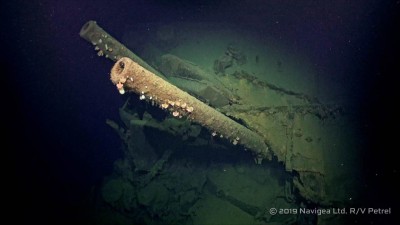 Mogami anchor chain and deck covering #1 main turret, May 2019.jpg