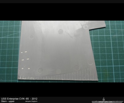 This was quite a difficult cut for me. I was constantly checking photos. Probably my biggest fear is that you decide on the cut, work up the detail and later on stuff does not work so well and end up leaving detail behind because the cut is not right. I had to keep in mind the detail on both sides (Starboard and Port sides), need to work and the vertical approach line on the stern also need to meet this new angle on the edge. And then have to work upside down as well to make me even more confused. (phew)
