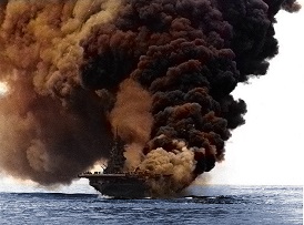 USS Bunker Hill CV17 smoking