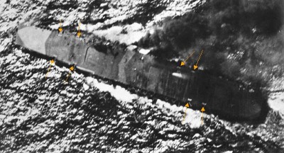 Zuikaku, Cape Engano, Oct 25, 1944, main battery cutout flaps for flight deck.jpg
