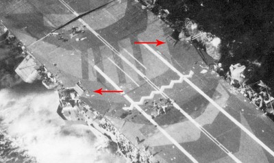 Zuiho at Cape Engano, main battery cutout flaps for flight deck.jpg