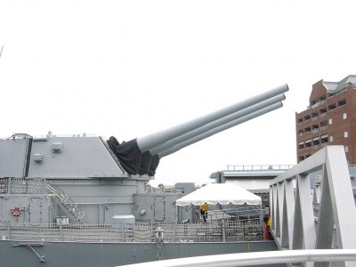 The #2 16" gun turrent. Those blast bags are really heavy rubber. I pushed on one and could'nt get it to budge. When these guns went off, the quietest place was inside the turrent, believe it or not. Would'nt want to be standing next to one, it would blow out your eardrums.