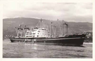 M.V. Fuyo Maru (iii), � F. W. Hawks; in a version of Mitsui Senpaku Kaisha's livery at Vancouver on 3rd May 1958.