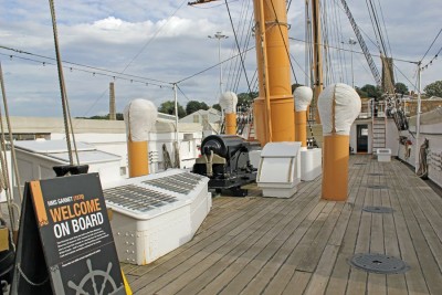 Note the hatch/companionway just before the funnel in the shot.