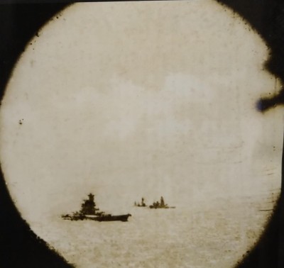 Yamato (front), Nagato (behind), and Fuso (rear) as seen from Musashi, 17 October 1943 (2).jpg