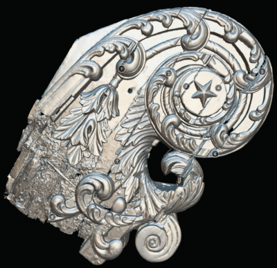3D scan of Constellations intricately carved fiddle-head