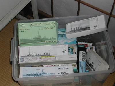 The hulls have been removed from the boxes and placed on the upper shipyard shelf as a reminder for attention.