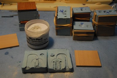 Ready for casting,  the molds have been coated with mold release talc.  It's meant to de-air the casting.