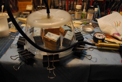 Everything sealed and vacuum pulled down. Only have 6 min. pot life to work with, not long enough, the resin started to harden by time I pulled only 10in Hg.