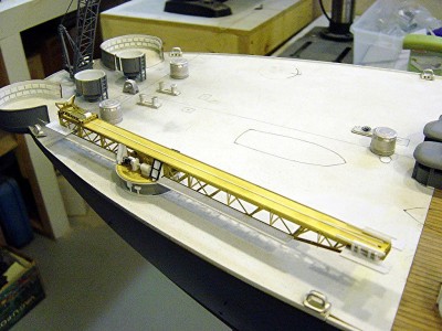 Nice overhead view of the stb. cat in it's relative position on deck. Portside not quite finished yet, but you get the idea.