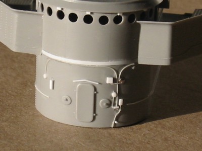 Image showing some of the scratch details.  I used photos of early Fletchers as a guide for this area. The seams on the kit pieces in this area require some work to get them flush with each other.