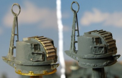 Mogami81 - main gun director<br />left: before-.......................right: after airbrushing