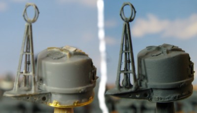 Mogami82 - main gun director<br />left: before-.......................right: after airbrushing