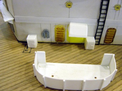 Note the small ready sevice lockers here for the 20mm guns. These are scratchbuilt from square styrene tubing, .010 sheet, and .020 rod. I made 20 of them and they are located near the gun locations.