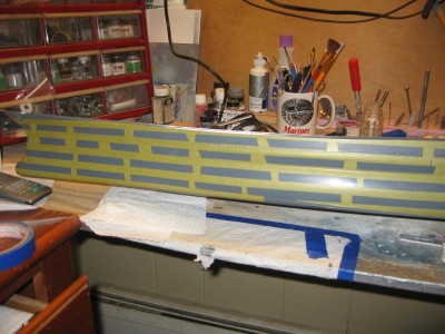 10mm tape, doubled on the long runs, used small pieces of tape to keep the spacing consistant.