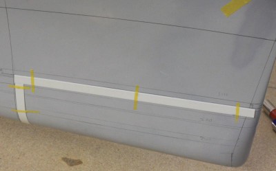 Dry fitting of the styrene stripes with a sanded bevel.