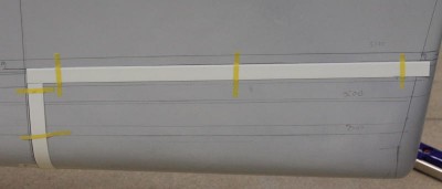 Dry fitting of the styrene stripes with a sanded bevel.