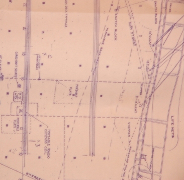 FIVE: Termination of  port and centre drains at fore end. Starboard drain (off picture) terminates a little further aft in line with the upper hatched line drawn across the plan.