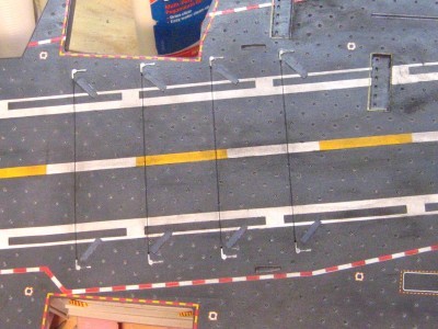 for the wires I use "spider wire" 6 lb braided fishing line.  This seems to work great and I used it on all my other Nimitz builds.