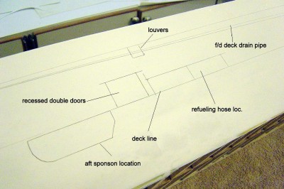 DSC04176.JPG (130.7 KiB) Viewed 4137 times Again using the drawings for reference, I have drawn out the working lines here on the stb. side of the CVE hull. This is the aft sponson area.