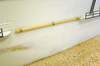 DSC04229.JPG (85.82 KiB) Viewed 4137 times Lastly, I have added the 35' boat boom. Tapered wood dowel used here. Pinstripe tape used to simulate the metal rings around the boom and some small steel eyelets added.