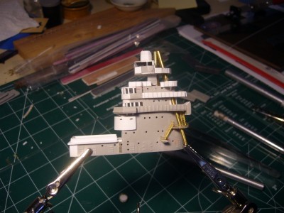 Ladders and rails port side and you can also see where the forward shiels on flag plot are lowered just a tad from before