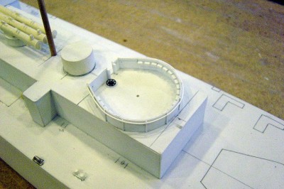 Aft. 40MM tub here and its director foundation just to the left. Small handwheel is the escape scuttle. Note ammo boxes inside the tub.
