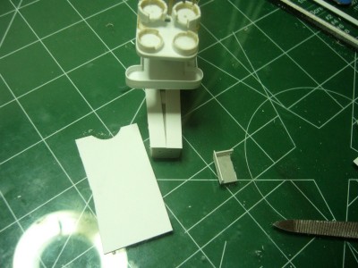 The .020 stock in place, the deck beginning to form, and the piece of the 20mm platform that I cut off