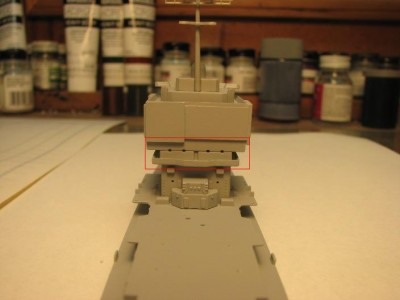 This gap between these parts needs to be dealt with in section three and not section ten before the radar panels are glued to the block. The walls and deck of part C23 should be painted first and then the parts assembled.
