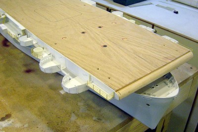 Bow area, stb. side. Flightdeck mounting screw locations marked in red.