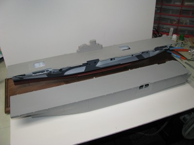 Gallery Iwo Jima with Trumpeter USS Essex kit (in progress as USS Hornet) in background