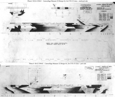 M32_4A_CVE-55.jpg (168.3 KiB) Viewed 6211 times Here is a drawing of how MS32/4a would appear. In researching this, I found that the stb. side of the pattern matches close to actual photos of the ship. The port side is a different matter. It is quite a bit different than the drawing. This leads me to believe that the drawing is a general guideline, rather than followed exactly.