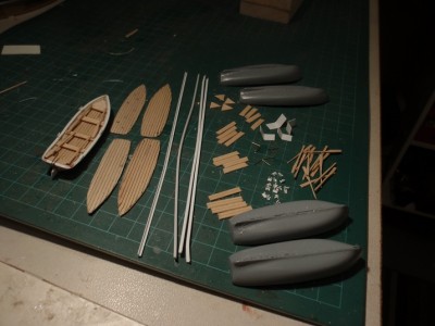 19 pieces per boat the long white angle pieces are the gunnels