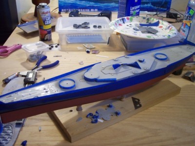 The lower hull and 5-H areas taped off ready for deck painting with 20-B