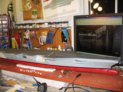 Deck firmly attached, with the missing arresting cables for the flight deck.
