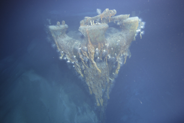 close up of the bow tow latch sprung open, probably due to bow first impact on sea bed,
