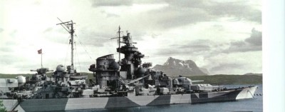 Tirpitz in Bogen. See mast details