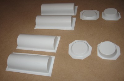 The eight vac formed component which make up the basic shape of the two funnels. The base and skirt are in two parts.