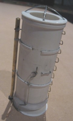 The funnel body with detail being added. The trumpet shaped steam whistles have yet to be glued in place.