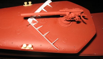 The assembled gun in position on the model.