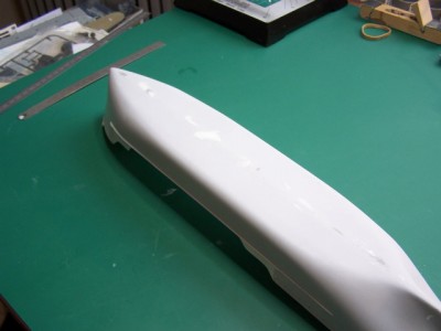 The assembled and puttied hull...