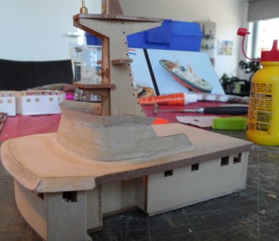 The bridge freshly constructed and first stage of sanding done. This is up to now my favourite piece of the boat, was great fun to build and very satisfying to see it take shape.