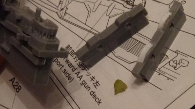 I cut down the flag bridge the best these eyes could figure from some photos. Should look more like Yorktown with these mods complete. Three more 5"/38 platforms to go!