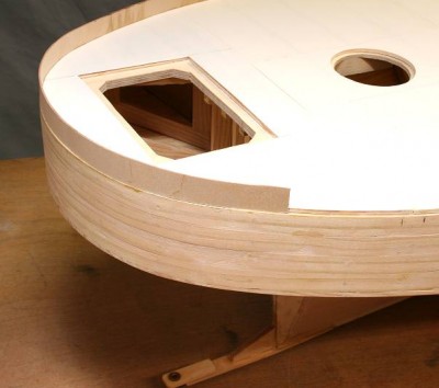 First layer of bulwark ply going into the rabbet.