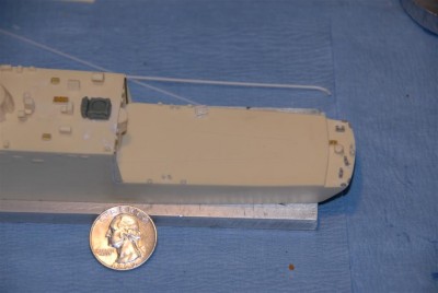 Stern details, chocks and bitts taken from the Buchanan kit. Scratch chock amidship with light housing.